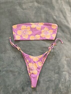 Billabong Purple and Yellow Floral Bandeau Bikini